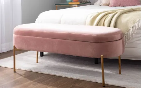 Chloe Storage Bench in Gold Steel, Blush Pink Velvet by Lumisource