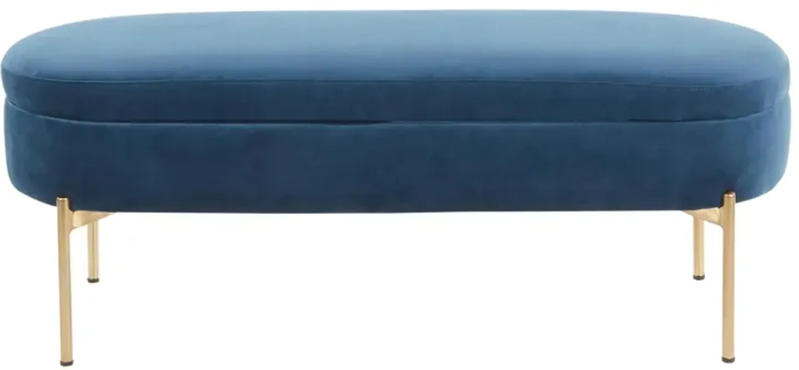 Chloe Storage Bench in Gold Metal, Blue Velvet by Lumisource