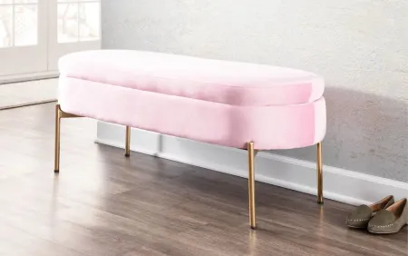 Chloe Storage Bench in Gold Metal, Blush Pink Velvet by Lumisource
