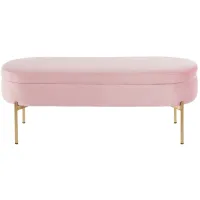 Chloe Storage Bench in Gold Metal, Blush Pink Velvet by Lumisource
