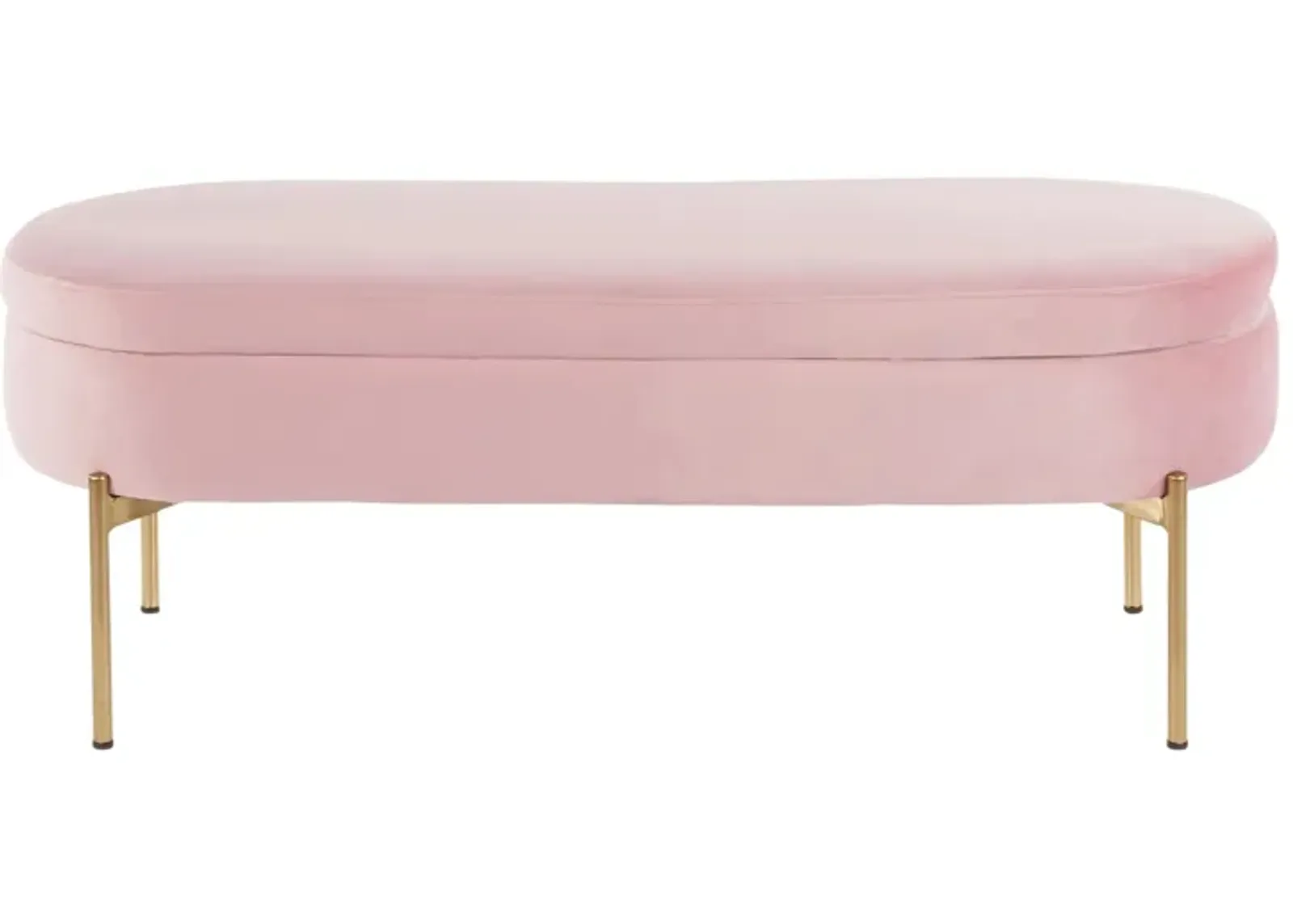 Chloe Storage Bench in Gold Metal, Blush Pink Velvet by Lumisource