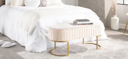 Demi Pleated Bench in Gold Steel, Cream Velvet by Lumisource