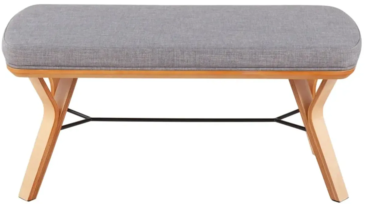 Folia Bench in Natural Wood, Light Grey Fabric by Lumisource