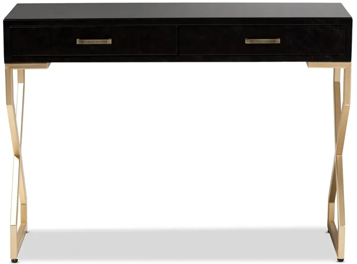 Carville 2-Drawer Console Table in Dark Brown/Gold by Wholesale Interiors