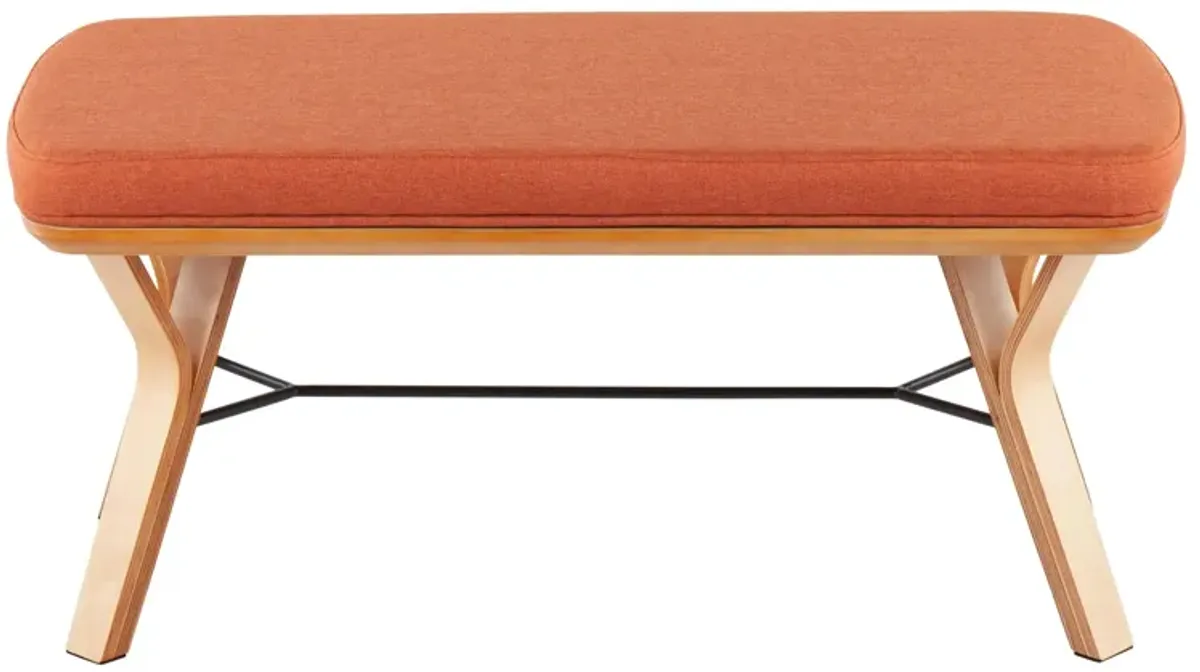 Folia Bench in Natural Wood, Orange Fabric by Lumisource