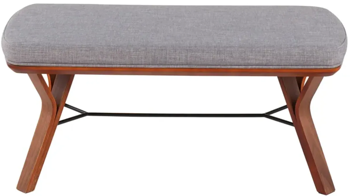 Folia Bench in Walnut Wood, Light Grey Fabric by Lumisource