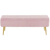 Marla Pleated Bench in Gold Steel, Pink Velvet by Lumisource