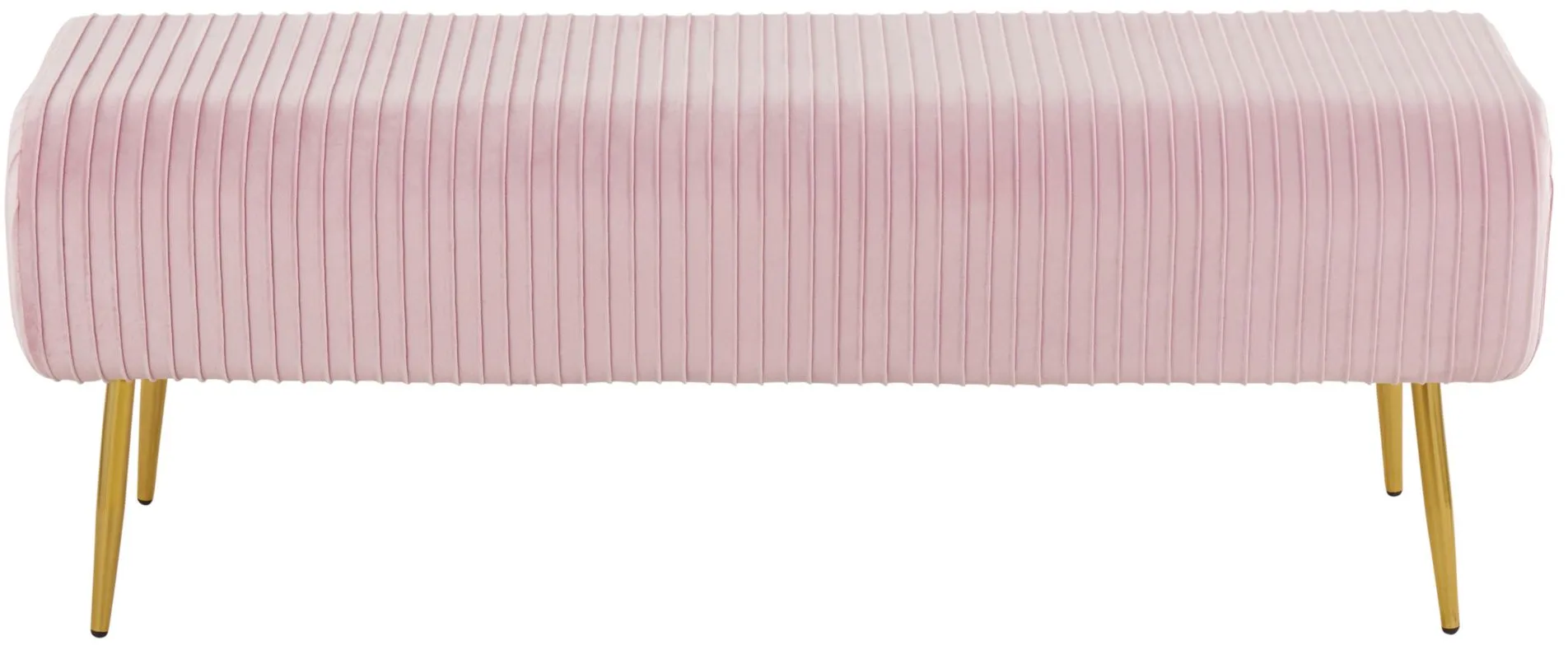 Marla Pleated Bench in Gold Steel, Pink Velvet by Lumisource