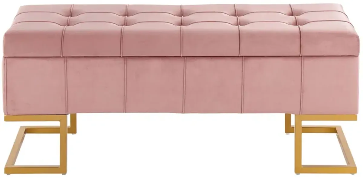 Midas Storage Bench in Gold Steel, Pink Velvet by Lumisource