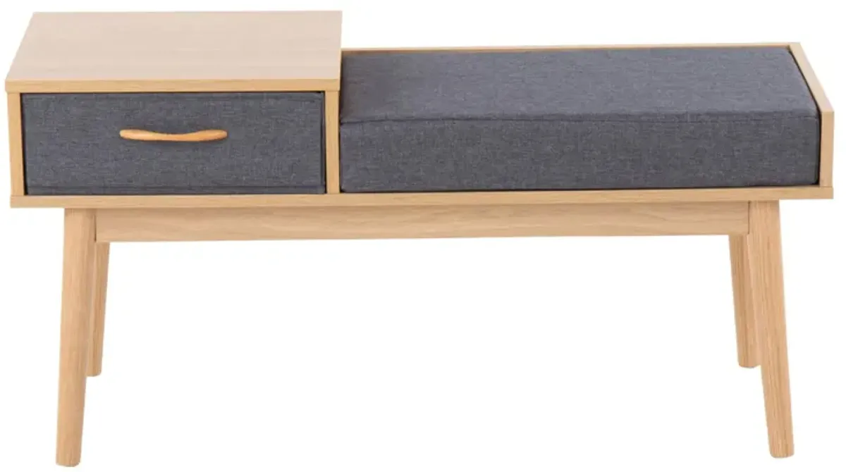 Telen Bench in Natural Wood, Grey Fabric by Lumisource