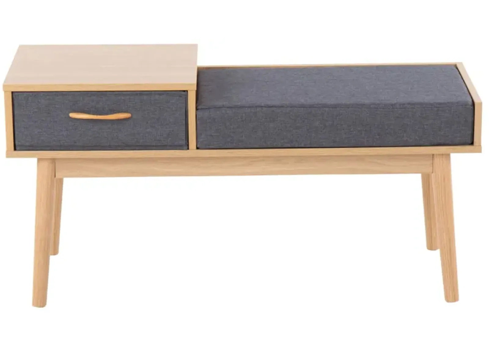 Telen Bench in Natural Wood, Grey Fabric by Lumisource