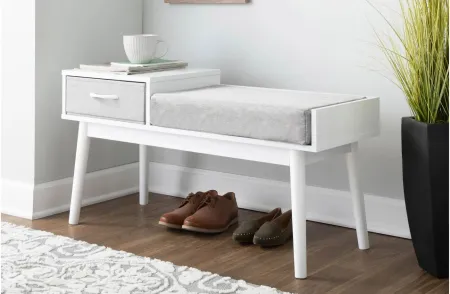 Telen Bench in White Wood, Grey Fabric by Lumisource