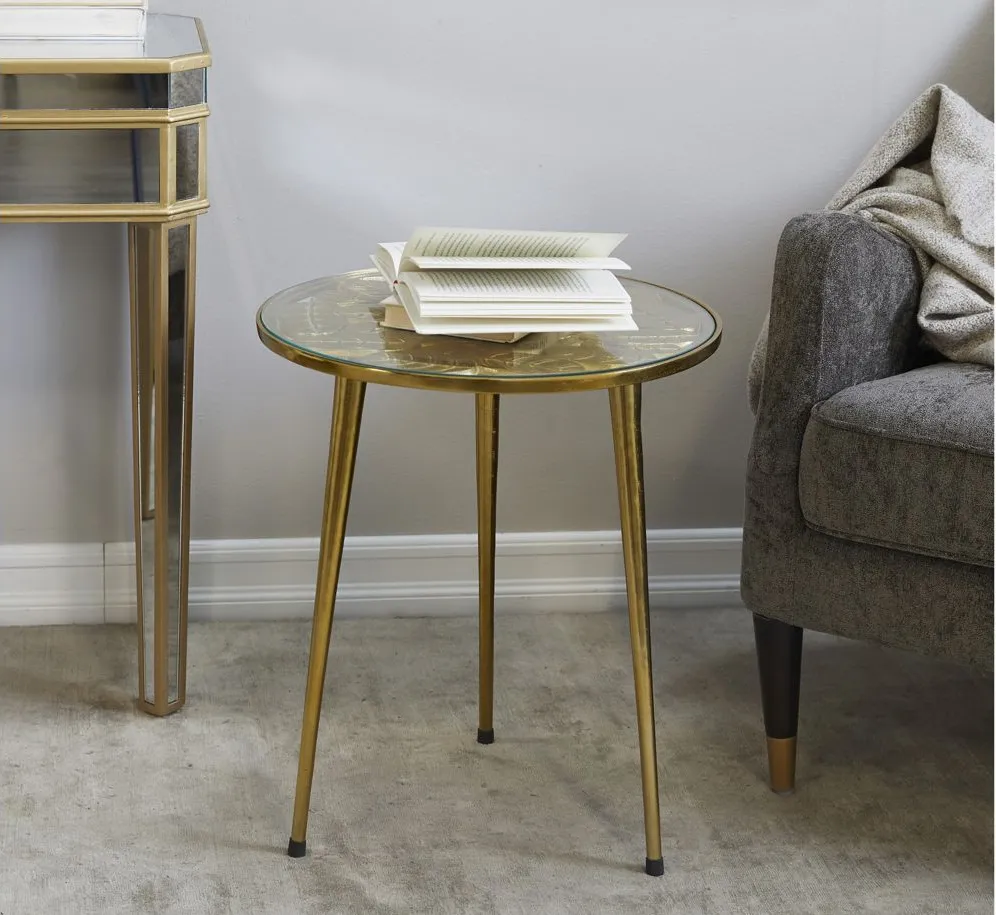 Ivy Collection Drum Accent Table in Gold by UMA Enterprises