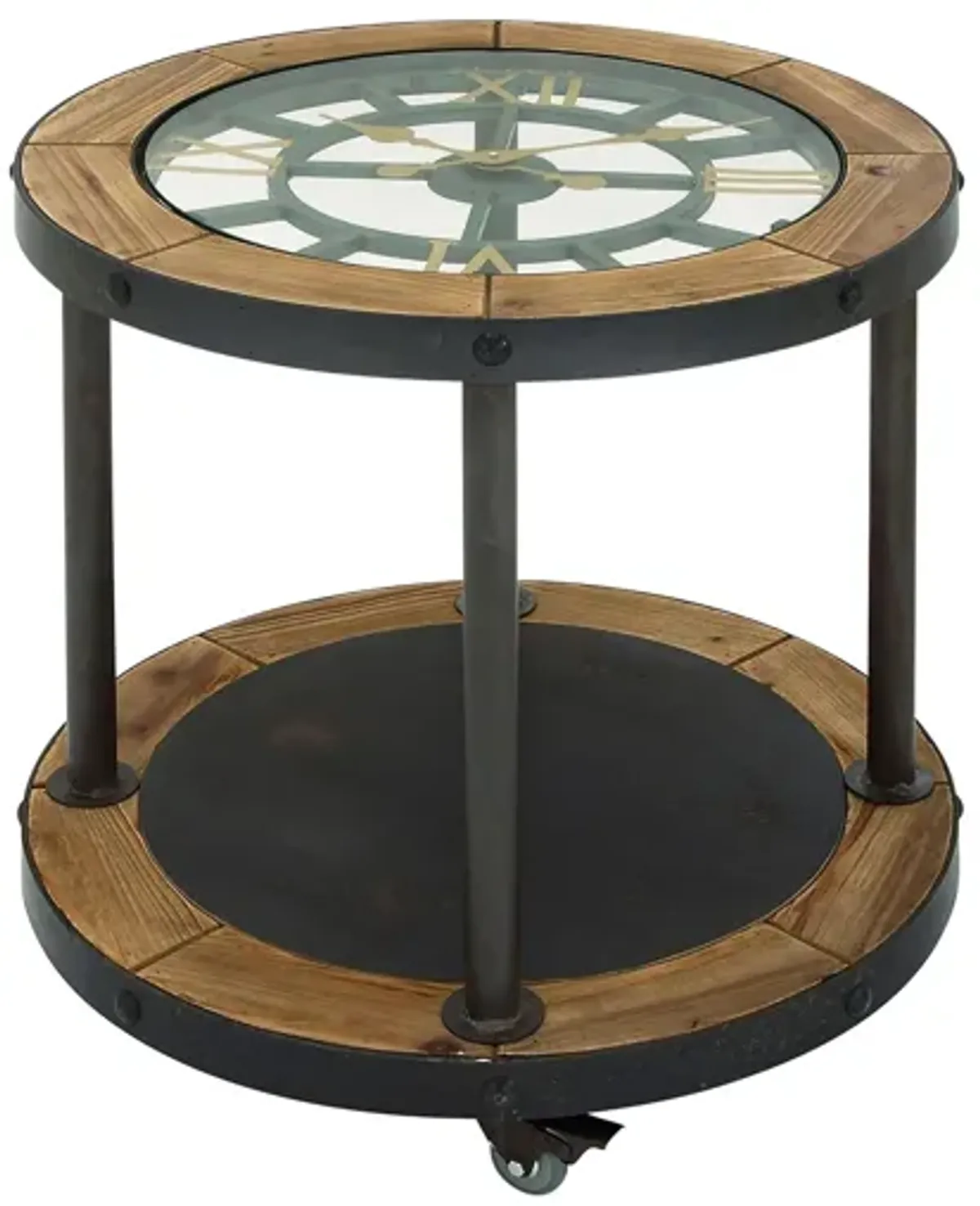 Ivy Collection Clock Accent Table in Brown by UMA Enterprises