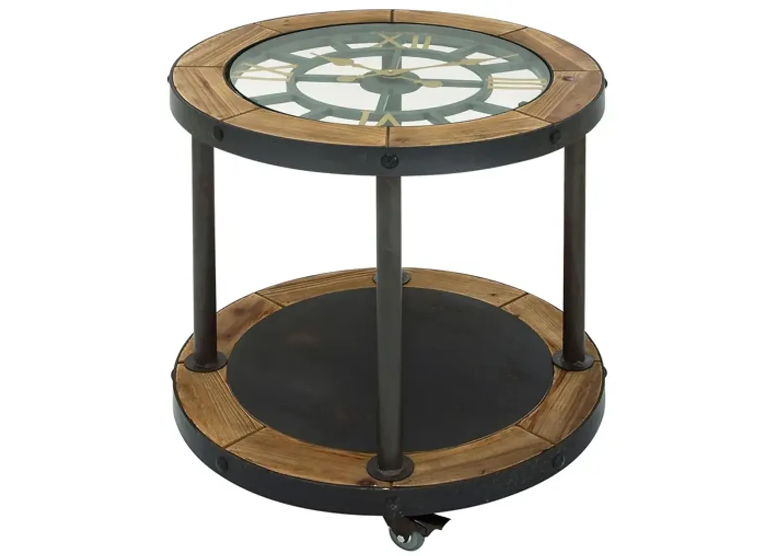 Ivy Collection Clock Accent Table in Brown by UMA Enterprises