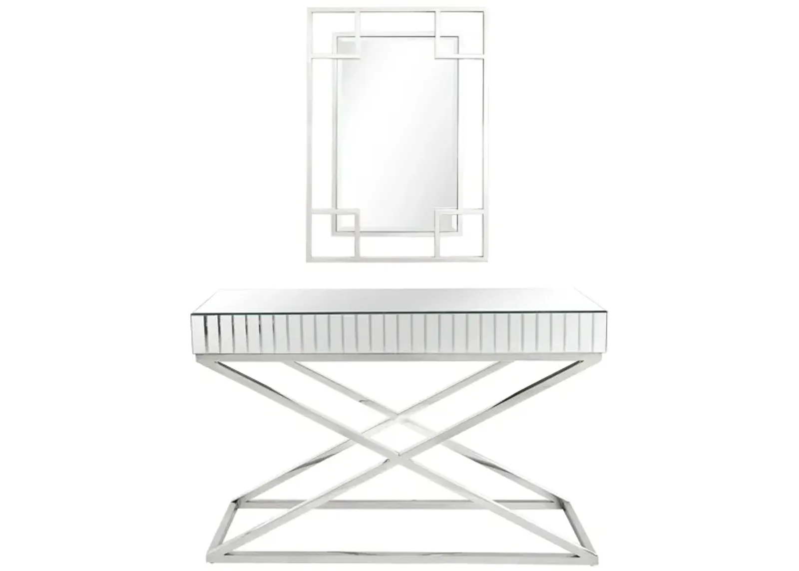 Kinney Wall Mirror and Console Table in Silver by CAMDEN ISLE