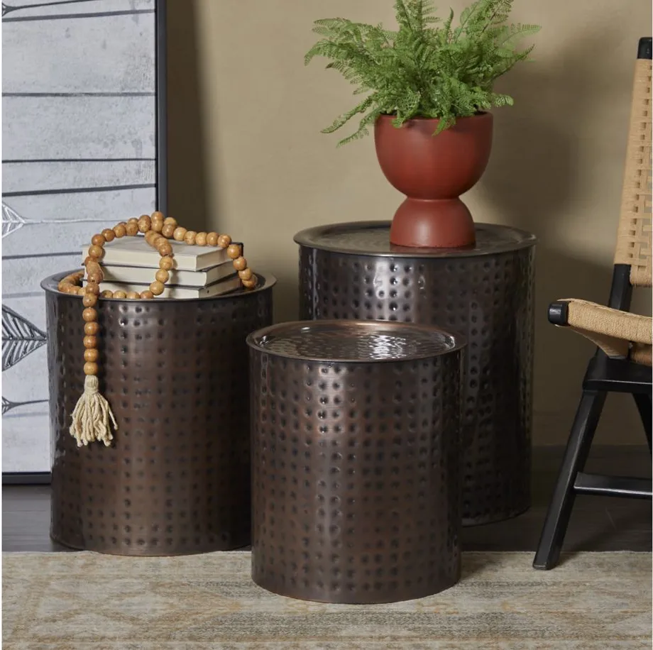 Ivy Collection Barrel Accent Table -3pc. in Brown by UMA Enterprises