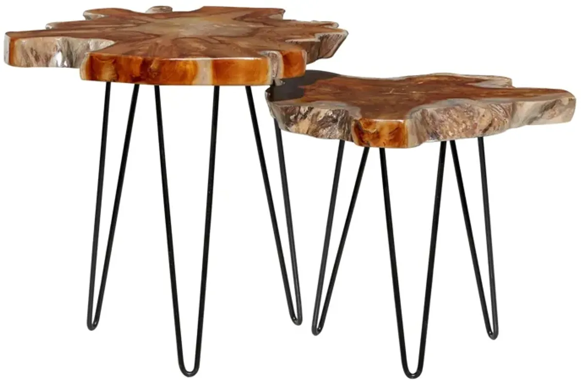 Ivy Collection Leaf Accent Table 2-pc. in Brown by UMA Enterprises