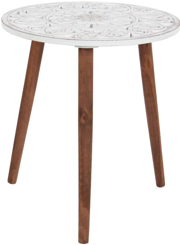 Ivy Collection Drum Accent Table in White by UMA Enterprises