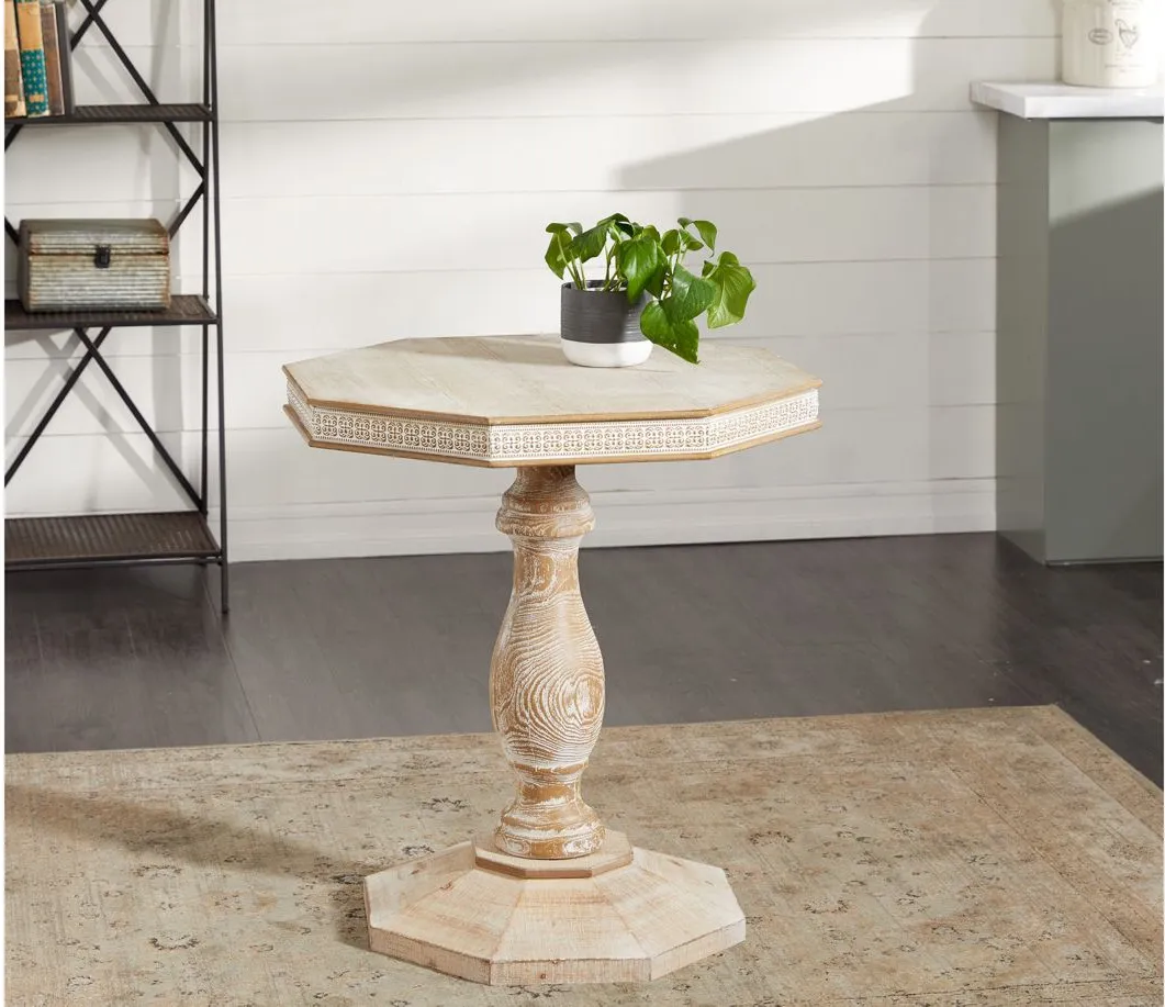 Ivy Collection Ornate Accent Table in Beige by UMA Enterprises