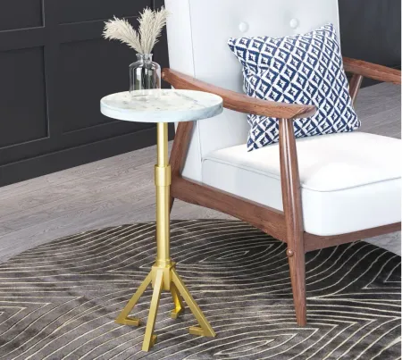 Maurice Side Table in White, Gold by Zuo Modern