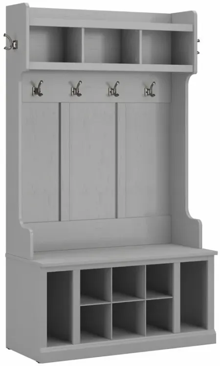 Woodland Home Hall Tree and Shoe Storage Bench with Shelves in Cape Cod Gray by Bush Industries