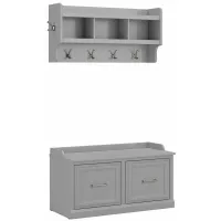 Woodland Home Shoe Storage Bench with Doors and Wall Mounted Coat Rack in Cape Cod Gray by Bush Industries