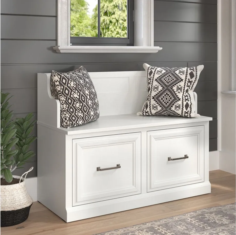 Woodland Home Entryway Bench with Doors in White Ash by Bush Industries