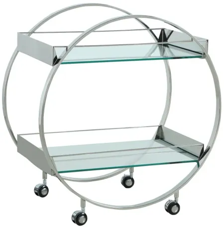 Pauline Bar Cart in Clear/Polished Stainless Steel by Chintaly Imports