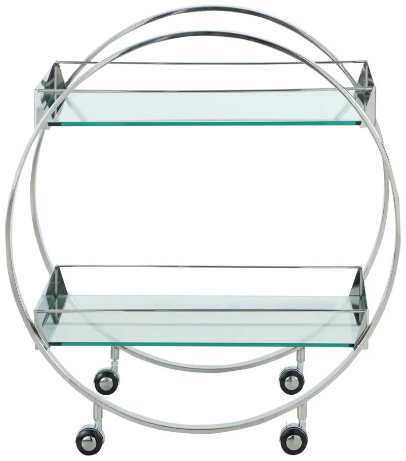 Pauline Bar Cart in Clear/Polished Stainless Steel by Chintaly Imports