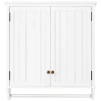 Dover Wall-Mounted Storage Cabinet w/ Doors and Towel Rod in White by Bolton Furniture