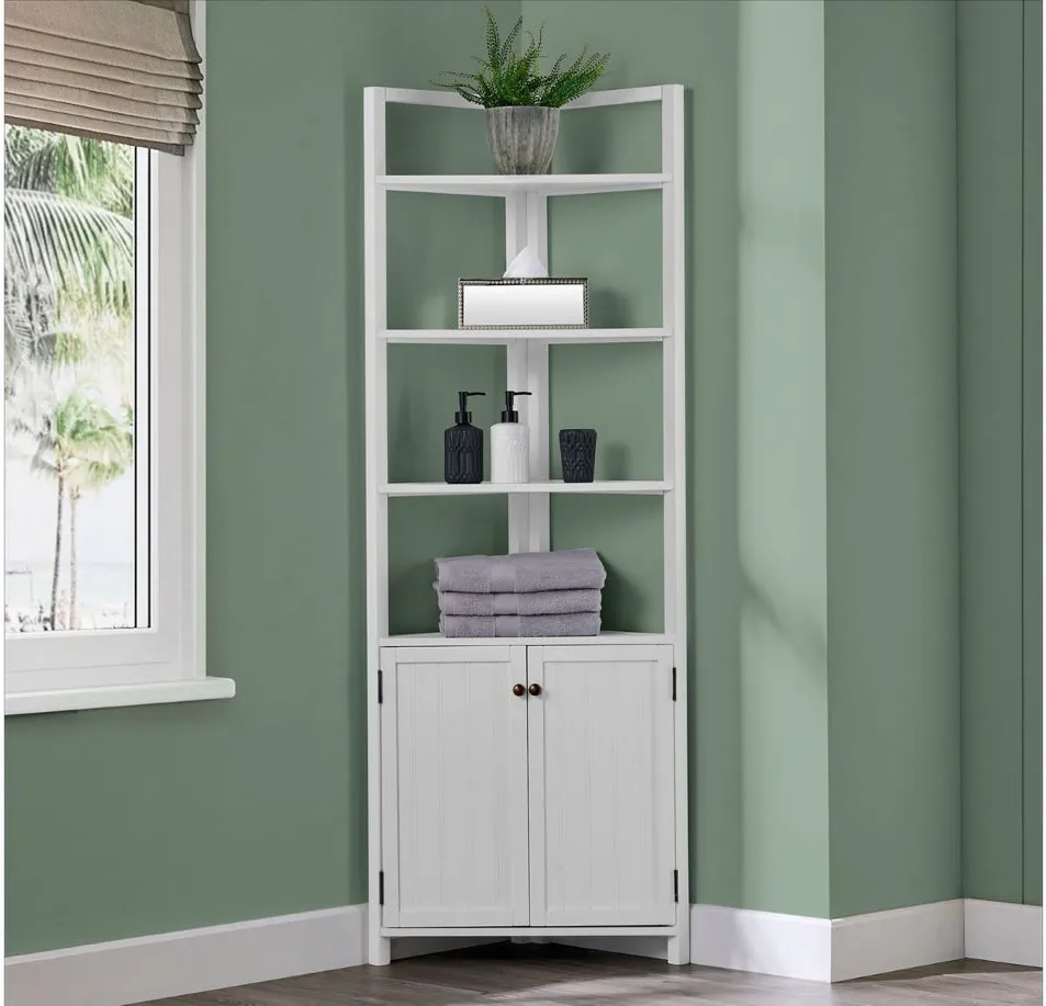 Dover Open Shelf Corner Storage Cabinet w/ Doors in White by Bolton Furniture