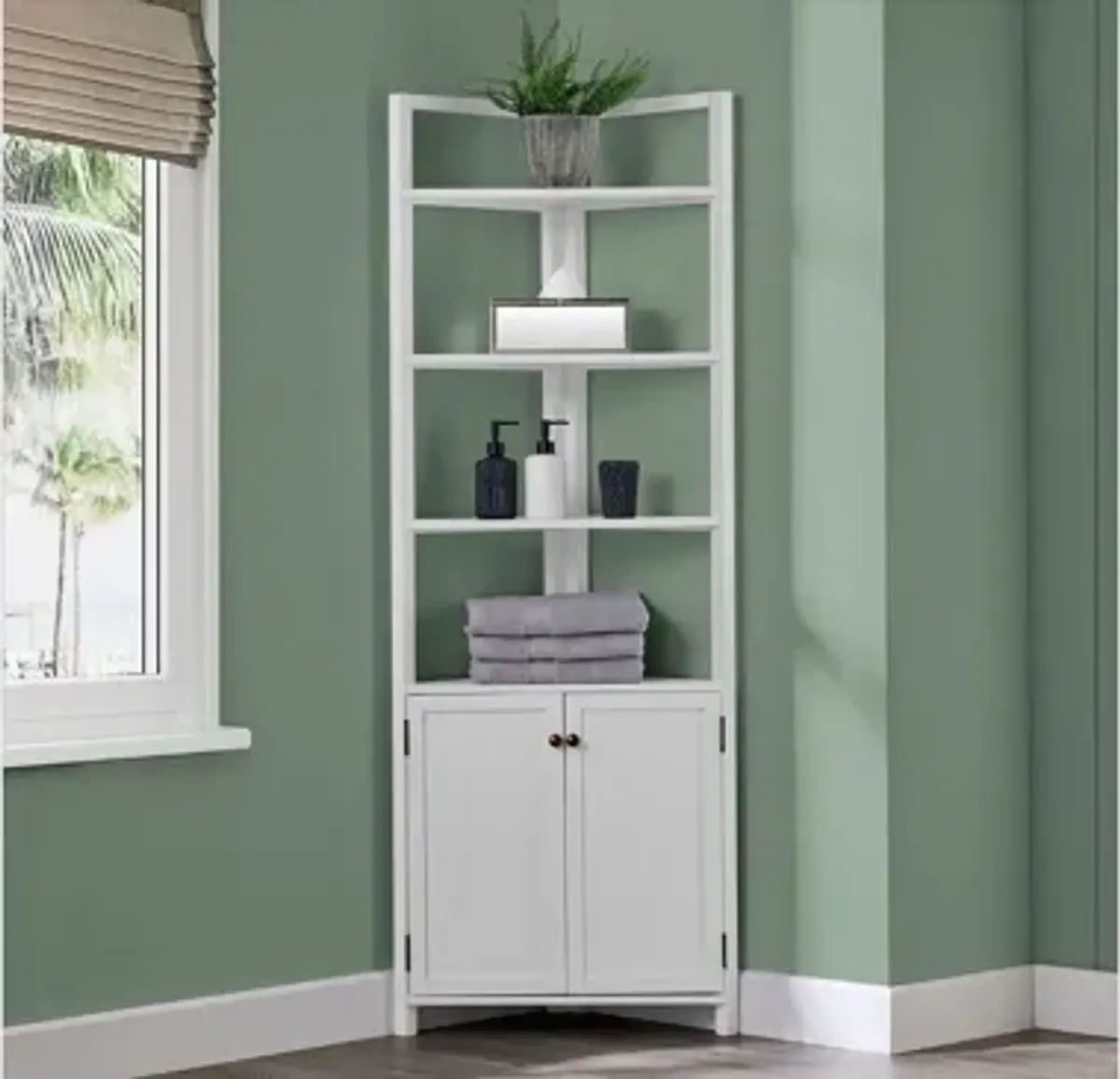 Dover Open Shelf Corner Storage Cabinet w/ Doors