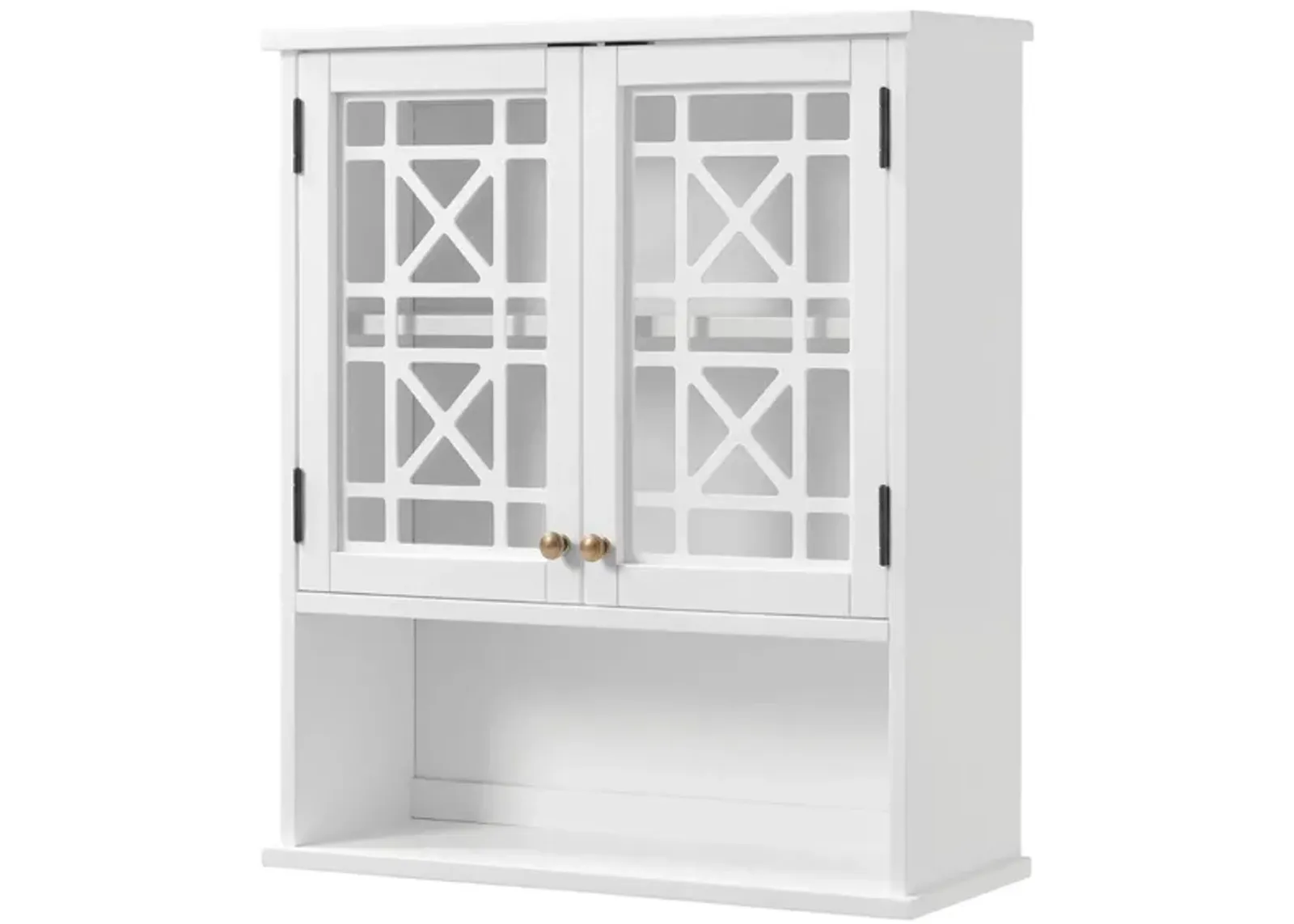 Derby Wall-Mounted Bath Storage Cabinet w/ Glass Doors and Shelf in White by Bolton Furniture