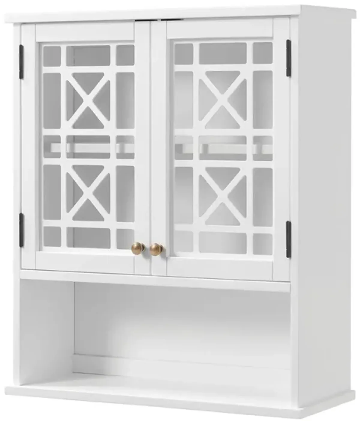 Derby Wall-Mounted Bath Storage Cabinet w/ Glass Doors and Shelf in White by Bolton Furniture