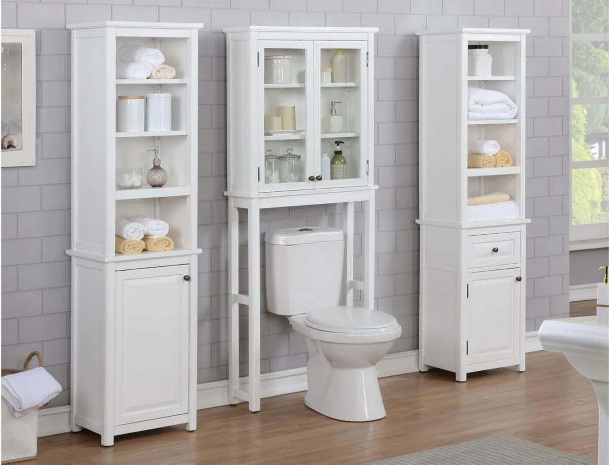 Dorset Open Shelf Storage Tower w/ Door in White by Bolton Furniture