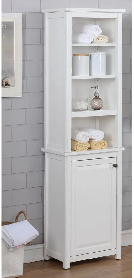 Dorset Open Shelf Storage Tower w/ Door in White by Bolton Furniture