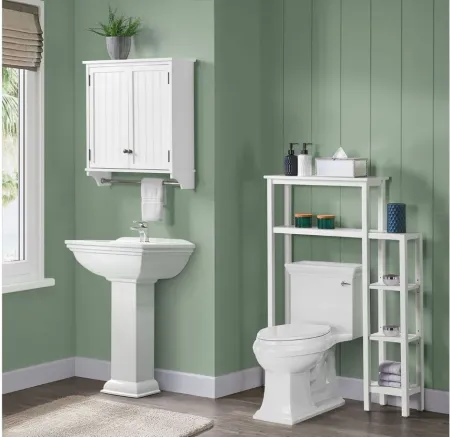 Dover 2-pc Over-Toilet Organizer w/ Side Shelves and Cabinet in White by Bolton Furniture