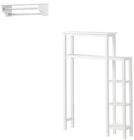Dover 2-pc Over-Toilet Organizer w/ Side Shelves and Towel Rods in White by Bolton Furniture