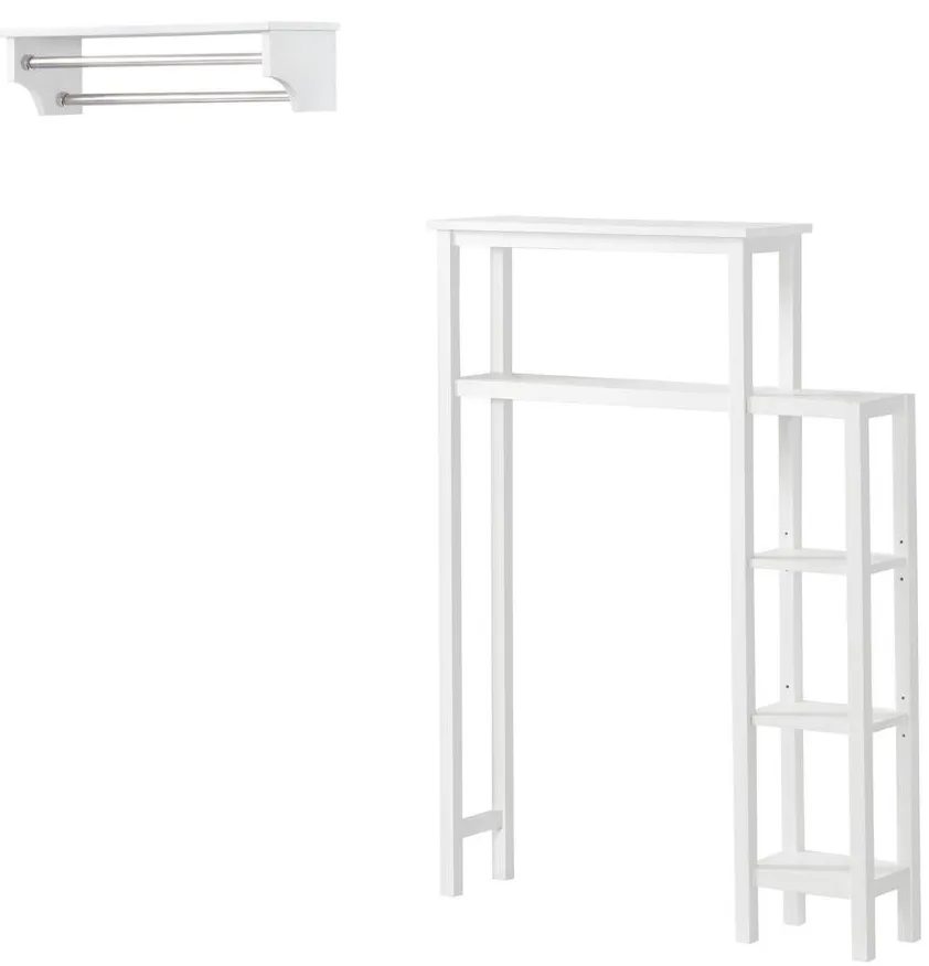 Dover 2-pc Over-Toilet Organizer w/ Side Shelves and Towel Rods in White by Bolton Furniture