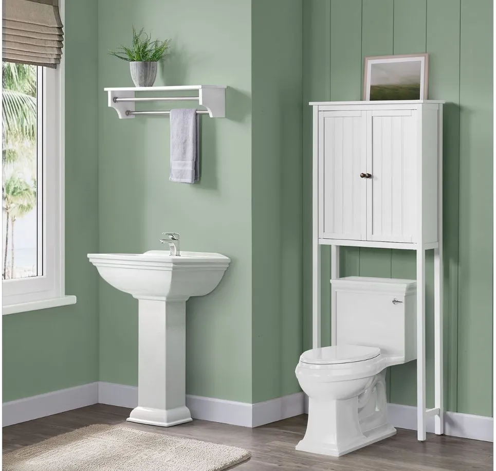 Dover 2-pc Over-Toilet Hutch w/ Towel Rods in White by Bolton Furniture