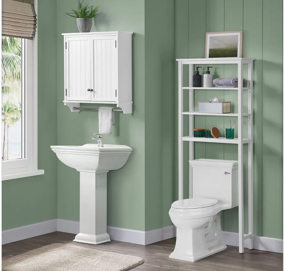 Dover 2-pc Over-Toilet Organizer w/ Open Shelves and Cabinet in White by Bolton Furniture