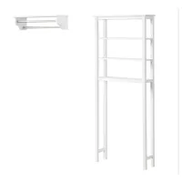 Dover 2-pc Over-Toilet Organizer w/ Open Shelves and Towel Rods in White by Bolton Furniture