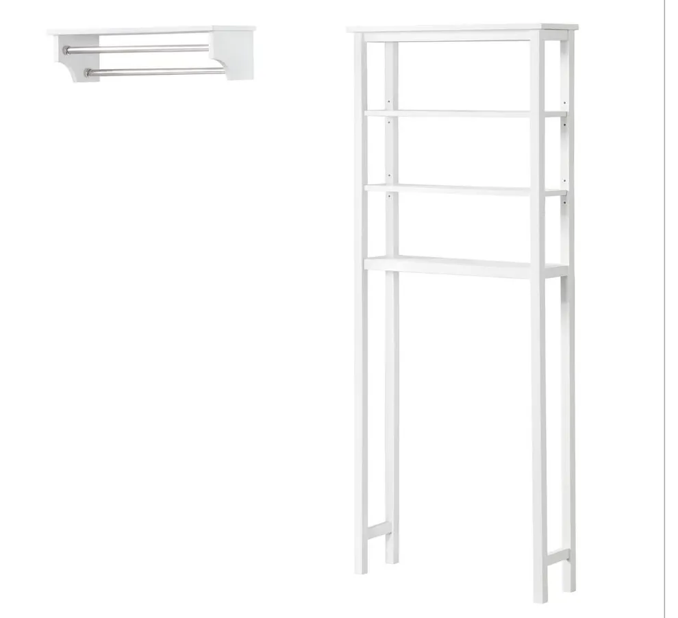 Dover 2-pc Over-Toilet Organizer w/ Open Shelves and Towel Rods in White by Bolton Furniture