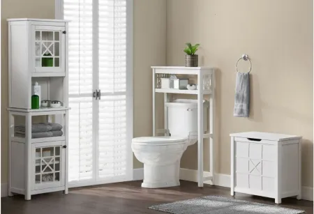 Derby 4-pc Storage Set w/ Hutch and Over-Toilet Open Shelf in White by Bolton Furniture