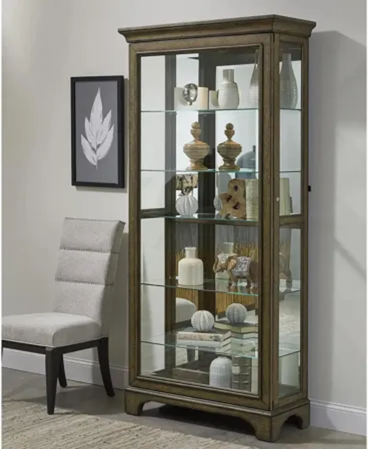 Netta Sliding Door Curio w/Glass Shelves and LED Light