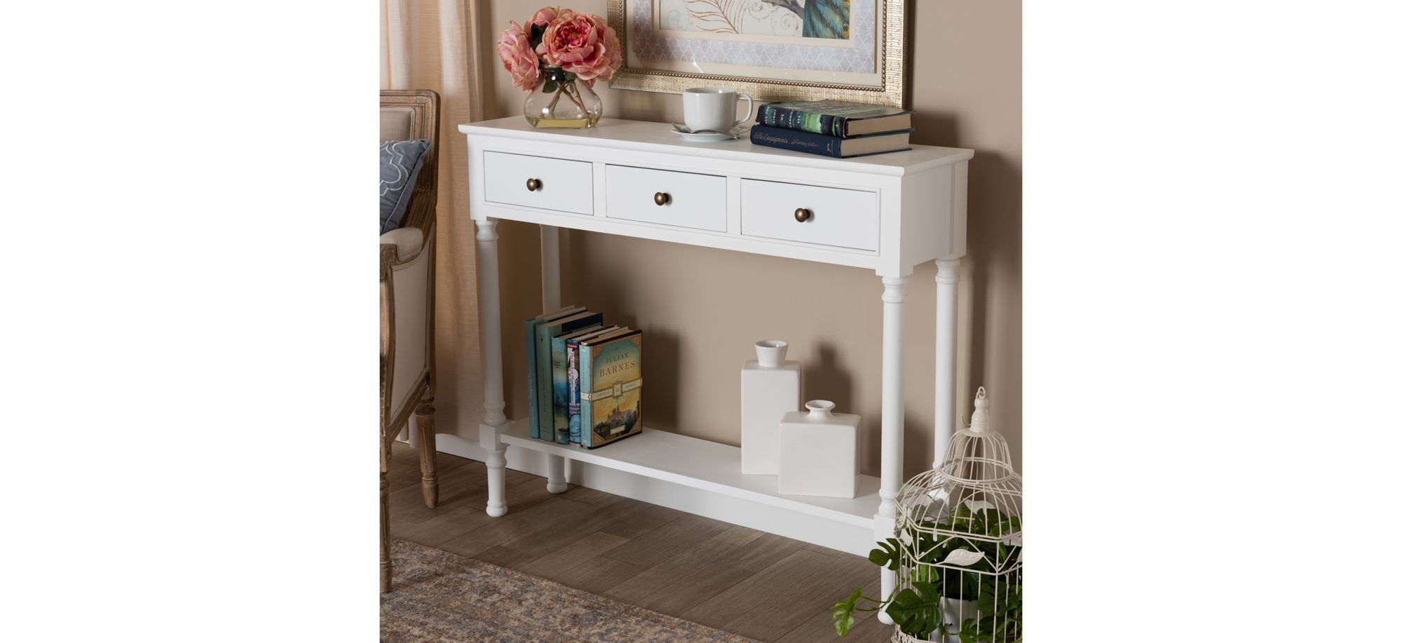 Calvin 3-Drawer Entryway Console Table in White by Wholesale Interiors