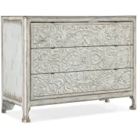 La Grange 3-Drawer Accent Chest in Antique white finish with brown rub-through distressing by Hooker Furniture
