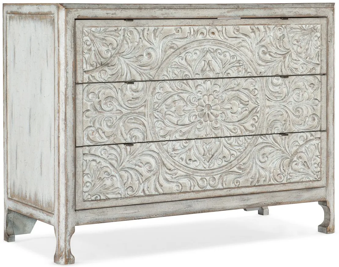 La Grange 3-Drawer Accent Chest in Antique white finish with brown rub-through distressing by Hooker Furniture