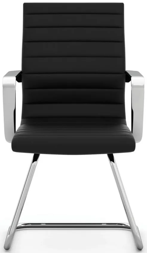 Tre Executive Guest Chair in Black Antimicrobial Vinyl; Silver by Coe Distributors